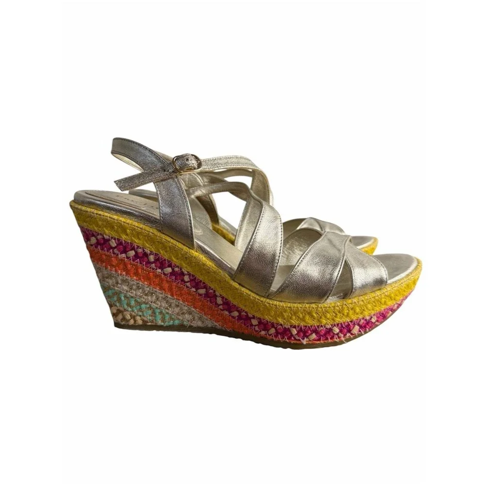 Eric Javits Effie Sandals size 9M Multi-Colored Braided Raffia Wedge Boho Shoes